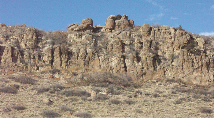 Granite formations rise up west of the proposed Hogback Valley Trail 
in Red Rock Canyon. The photo was shot near the intersection of that trail and two others that are proposed in Don Ellis' 'A Suggested Trail Plan 
for Red Rock Canyon Open Space.' The property will be opened as public open space once the necessary physical improvements are 
implemented and a master plan is in place.