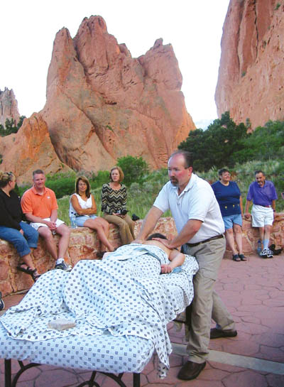 A massage is given at the Garden of the Gods as part of CIMT instruction. 
Courtesy of  CIMT