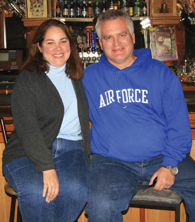Seated in front of the downstairs bar, Hillary Habeeb and Jeff Mielke enjoy their first day as Thunder & Buttons owners Feb. 26.
Westside Pioneer photo