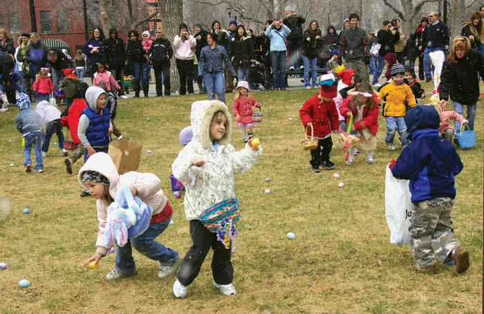 Egg Hunt scenes in Bancroft Park (from top left)... A youngster treasures the egg shes found.
Westside Pioneer photo