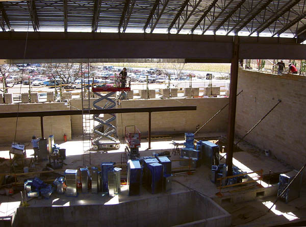 The Coronado High auditorium is shown in a recent construction shot from inside, at about the height of the new balcony.
Courtesy of Jeff Brisk