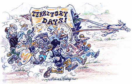 Everybodys heading for Territory Days in Old Colorado City for the Memorial Day weekend. 
The annual street festival typically attracts well over 100,000 people for its three-day run. 
The drawing is by Westside artist Bruce Lindsey. For a story about the artist and more of his doodles, see Page 5.