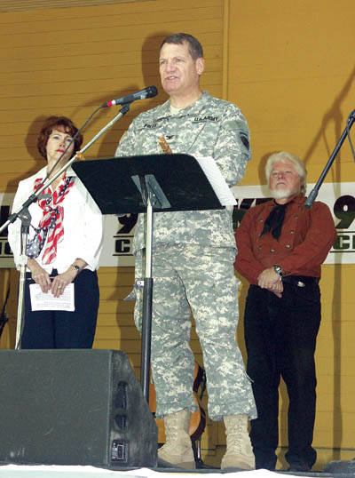 Col. Randy Fritz speaks during the Memorial Day ceremony in the Bancroft Park bandshell.
Westside Pioneer photo