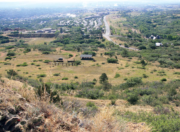 View down (east) from hogback shows pavilion, house and 26th/Gold Camp Road intersection.
Westside Pioneer photo