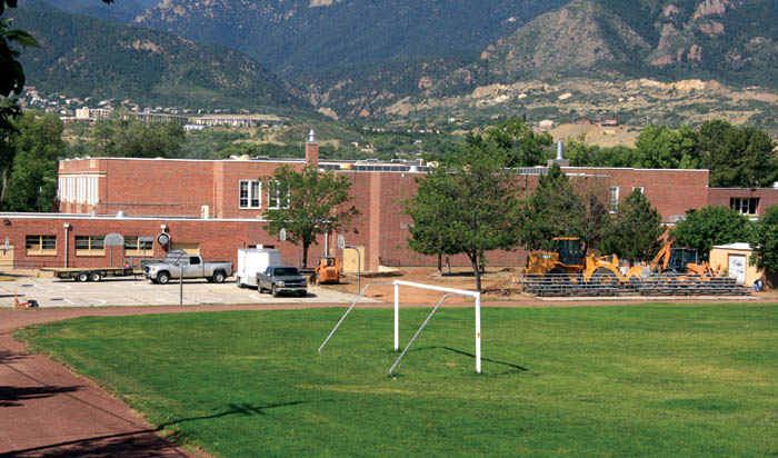 The District 11 work area on the north side of West Middle
School is shown in a  photo taken this week from the schools backyard off Bijou Street.
Westside Pioneer photo