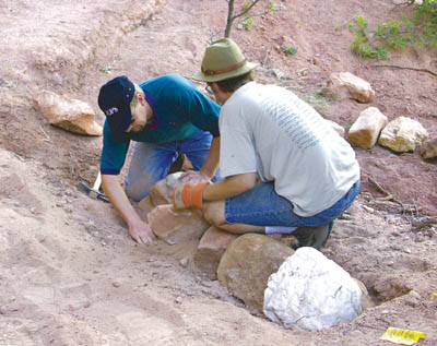 City Parks Development Manager Chris Lieber (left) helps a
certain Techno Guy with a rock wall.
Westside Pioneer photo