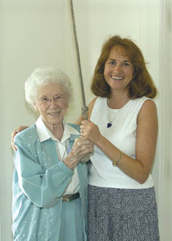 Alma Moser and her granddaughter, Shara Castle, ring the
old church bell at what is now the Old Colorado City History
Center after her talk Sept. 9. Moser was the pastors wife
when it was Bethany Baptist.
Westside Pioneer photo