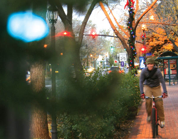 The new, colored LED Christmas lights can be seen at dusk
this week in the 2500 block of West Colorado Avenue.
Utilities volunteers installed the lights for Old Colorado City merchants Nov. 3.
Westside Pioneer photo