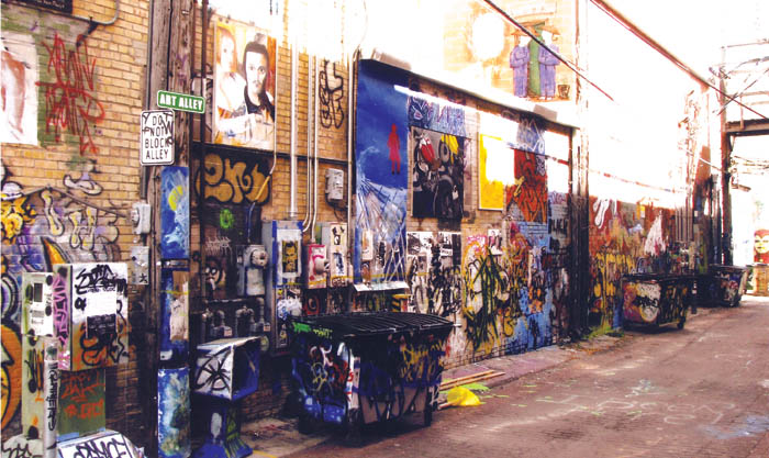 A portion of Art Alley in Rapid City, S.D., is shown in this photo taken by My Daughters Deli owner Sharon Smith last 
September. Fascinated by its diversity and talent, she is seeking to replicate it inside her restaurant.
Courtesy of Sharon Smith